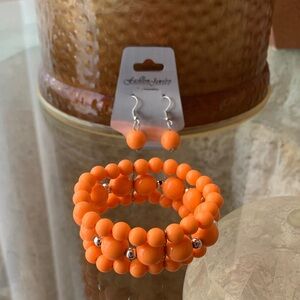 Orange Beaded Bracelet and Earring Set